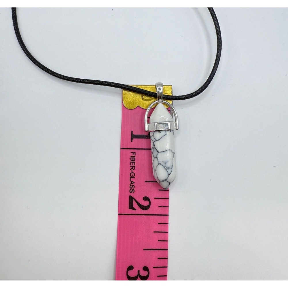 White Howlite Stone Silver Tone Cap‎ Cord Necklace - Picture 4 of 6